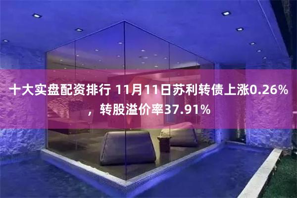 十大实盘配资排行 11月11日苏利转债上涨0.26%，转股溢价率37.91%